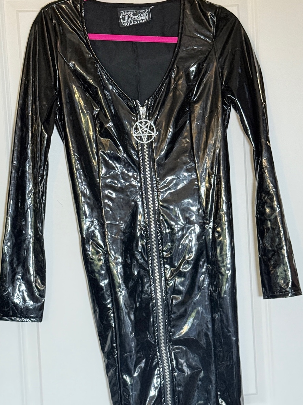 Killstar Underworld Shiny Black Patent Zip-Front Bodycon Dress - Picture 3 of 3